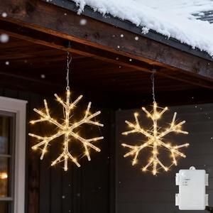LITBLOOM Lighted Snowflake 2 Pack 70 Fairy Lights 14IN Battery Operated with Timer for Window Christmas Decoration Indoor Outdoor