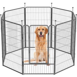 Dog Playpen,32/40/45 Inch Height in Heavy Duty, Folding Indoor Outdoor Anti-Rust Dog Exercise Fence, Portable Pet Playpen with Door for Large Medium Small Dogs and Pet (8 Panels, 45 Inch) Silver