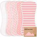 Organic Burp Cloths Baby Boy & Girl - 5-Pack Super Absorbent Cotton Burping Cloths for Babies, Soft & Plush Newborn Spit Up Rags, Infant Towels for Milk Spit Up, Unisex, Large 21" x 10" (Blush)