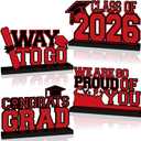 4Pcs 2026 Graduation Decorations Red and Black Wooden Centerpieces for Tables Class of 2026 Table Decorations Congrats GRAD for School Home Graduation Party Tiered Tray Decor Supplies