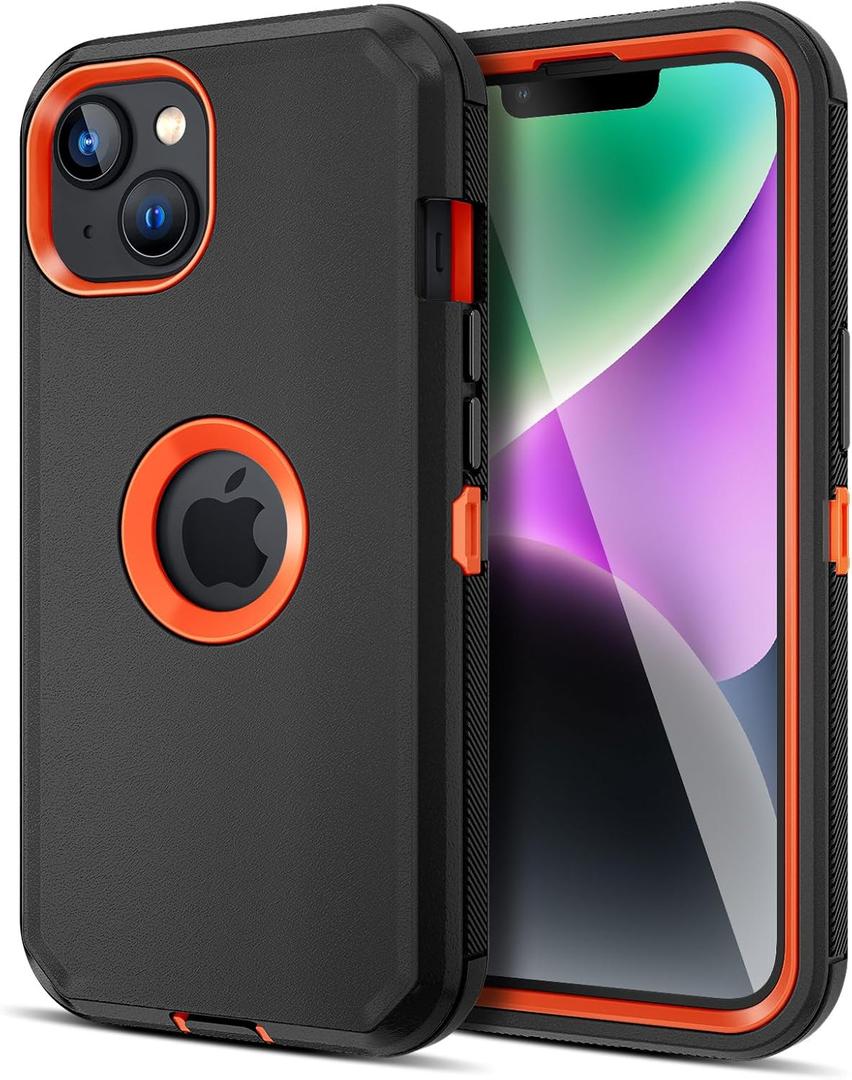 Jiunai for iPhone 14 Plus Case Heavy Duty Drop Protection Screenless Dual Layer Shockproof Rugged Tough Bumper Dust Proof Phone Case Compatible with iPhone 14 Plus 6.7 inches 2022 - Black Orange