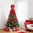 SY Super Bang Velvet Christmas Tree Topper, Red/Gold 48x12 Inch Christmas Bow Tree Topper for Xmas Tree Decorations, for Xmas Ornaments Holiday Home Indoor/Outdoor Wedding Thanksgiving Decor.