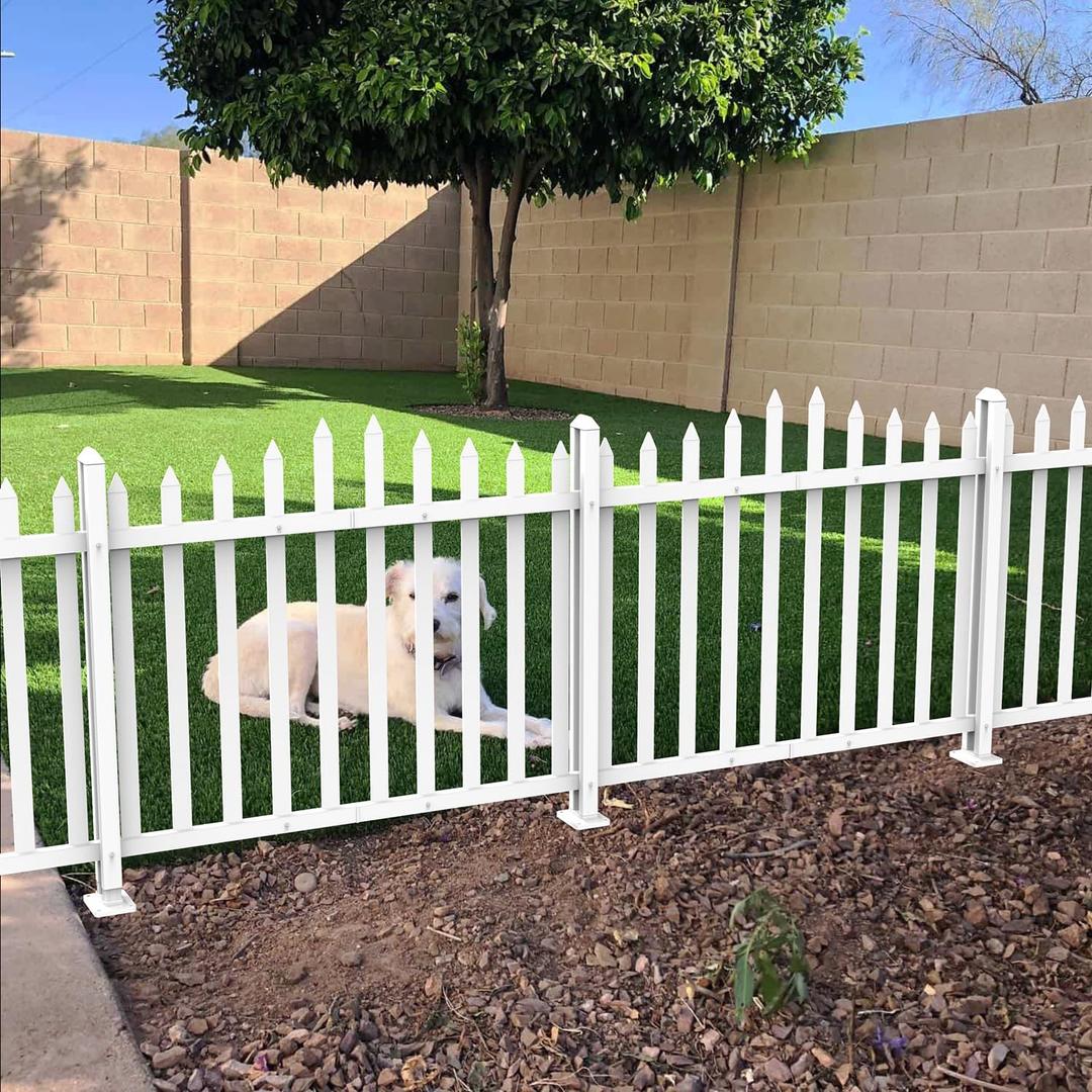 ECOOPTS 36" H x 84" W Vinyl Picket Fence Panels White Decorative Fence for Garden Patio Yard Pool Walkways (20 Pickets, Scallop)