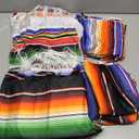 Newwiee 108 Pcs Mexican Stretch Chair Sashes with Table Runners, Cinco De Mayo Chair Bows Serape Fringe for Mexican Party Wedding Decorations (Colorful)