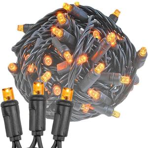 Novelty Lights 50 Light LED Christmas Mini Light Set, Outdoor Lighting Party Patio String Lights, Amber, Black Wire, 11 Feet