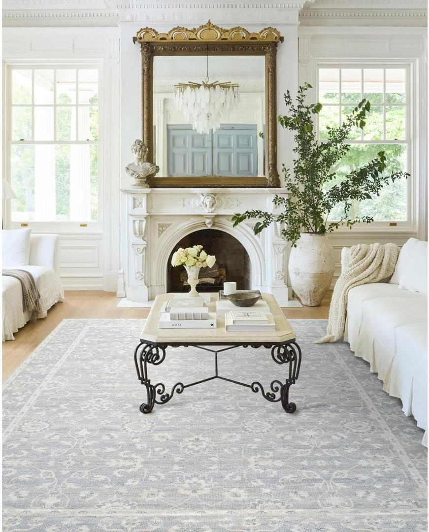 Livabliss x Nabela Noor Home Asha Traditional Oriental Area Rug, 7'10" x 10',Sky Blue/Off-White