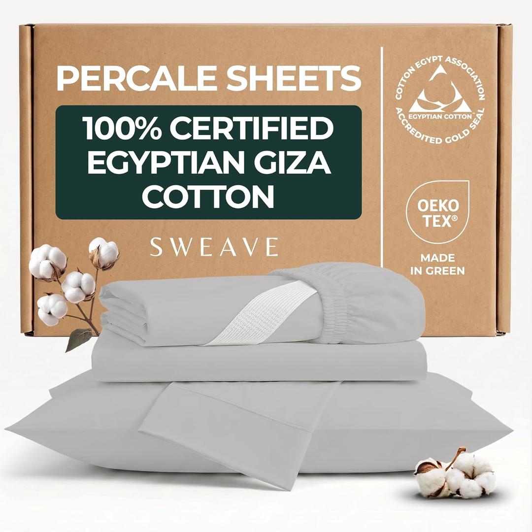 100% Egyptian Cotton Percale Sheets King Size - Genuine Luxurious 400 Thread Count - Naturally Crisp, Breathable, Skin-Friendly & Cooling - Softer After Each Wash - Oeko-TEX Certified Giza