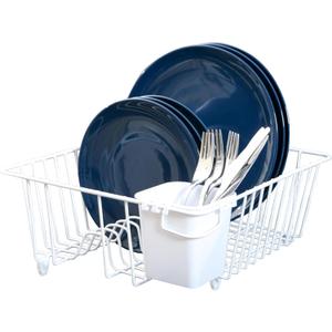 Smart Design Dish Drainer Rack - Small - In Sink or Counter Drying - Steel Metal Wire - Cutlery, Plates, Dishes, Cups, Silverware Organization - Kitchen (White - 14 x 5.5 Inch)