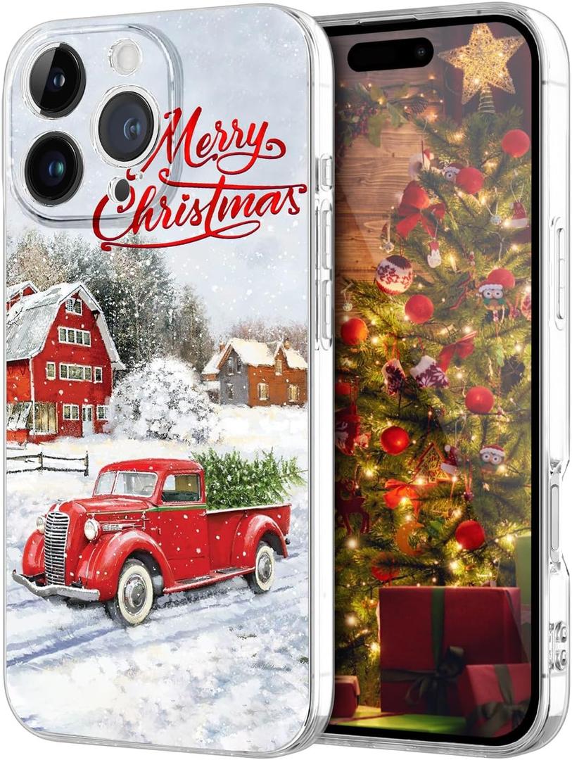 for iPhone 16 Pro Case, Cute Red Car Pattern Merry Christmas Phone Case for Women Girls Children Anti-Yellow Soft TPU Bumper Shockproof Protective Cover for iPhone 16 Pro