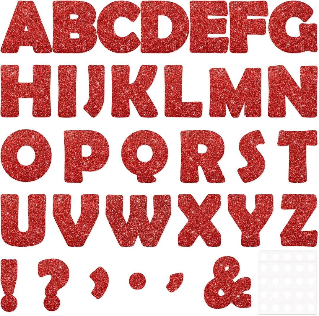 Qyeahkj 150 PCS Large 7" Font Red Letters and Punctuation Set Glitter Red Classroom Alphabet Cutout for Bulletin Poster Board Display Home School A Great Helper to Inspire Students' Learning Interest
