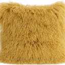 MOOX Mongolian Lamb Fur Pillow Covers Lumbar Throw Sheepskin Pillow Case Genuine Wool Fur Tibetan Accent Living Room Bedroom Decorative Cushion Cover (18 * 18inch Gold)