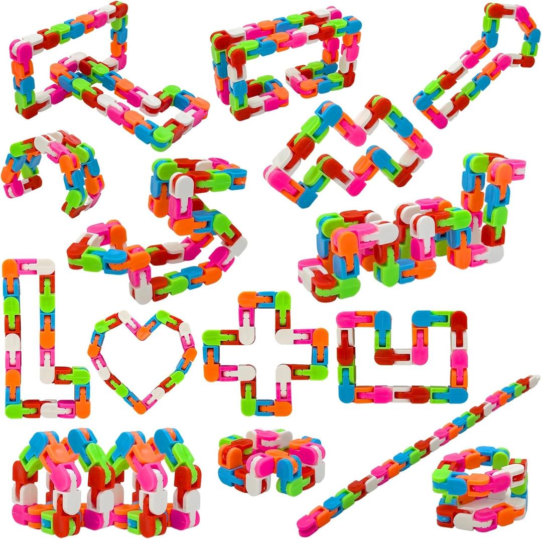 Wacky Tracks 30 Pack Snap and Click Fidget Toys Bulk for Party Favors Puzzles Goodie Bag ,School Students Gift Classroom Prizes Valentines Day Rainbow Toys for Kids,Teens