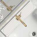 Faucet Mat for Kitchen Sink with Raised Feet, Fast Drying Diatomite Stone Sink Tray, Water Absorbent Faucet & Sink Splash Guard, Prevents Moisture Buildup, Durable Protector for Bathroom Counter (23.7" x 4", White Gray Style 2)