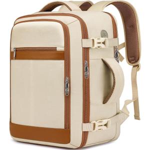 Travel Backpack for Women Airline Approved Carry On Backpack with Shoe Pouch,TSA 15.6inch Laptop Mochila Flight Approved Personal Item Bag for Weekender Overnight Bags Bookbag Travel Essentials,Beige (Large-25L)