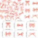 Ephlyn 54Pcs Pink Bow Party Decorations - Cupcake Toppers & Picks - Coquette Bow Themed Party Supplies for Girls & Women