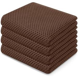 100% Cotton Waffle Weave Kitchen Dish Towels, Ultra Soft Absorbent Quick Drying Cleaning Towel, 13 x 28 Inches, 4-Pack, Coffee