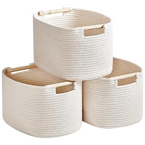 R RUNKA 3 Pack Storage Basket for Cabinet and Toy Organization - 13"x9.8"x8.7" Baskets for Storage - Baby Toy Bin - Toy Storage Organizer - Ideal for Empty Gift Baskets to Fill-White