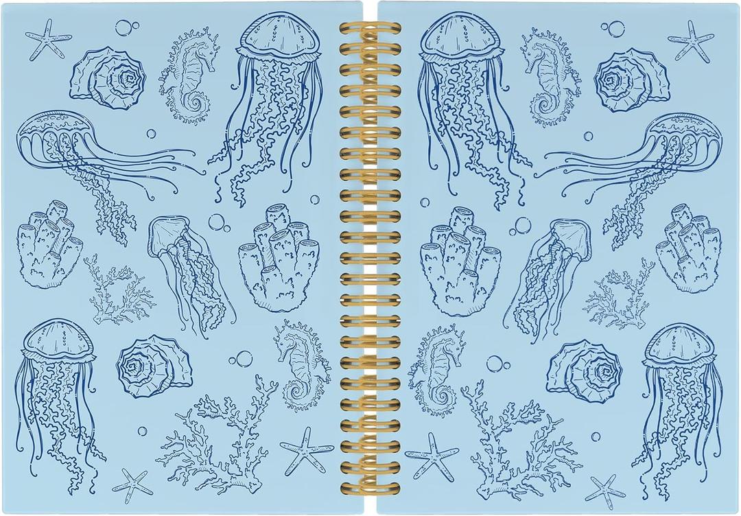 Blue Jellyfish Journal Notebook - Ocean Sea Life Coastal Themed Aesthetic Notebooks College Ruled for Office School Classroom, Gifts for Women Girls Kids, Hardcover Spiral Notebook 5.5"x8.3"