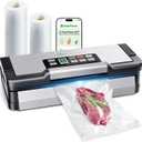 95kPa Vacuum Sealer Machine with AquaLock Technology, for Moist Seals, 2X Seal & 130W, Fully Automatic Food Sealer, Built-In Cutter, Bag Storage & Hose, Precision Sealing, 2 Bag Rolls,Stainless Steel