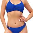 SHEKINI Womens Bikini Padded Cutout Strappy Halter Swimsuits Two Piece Bathing Suits (X-Large, Laguna Blue)