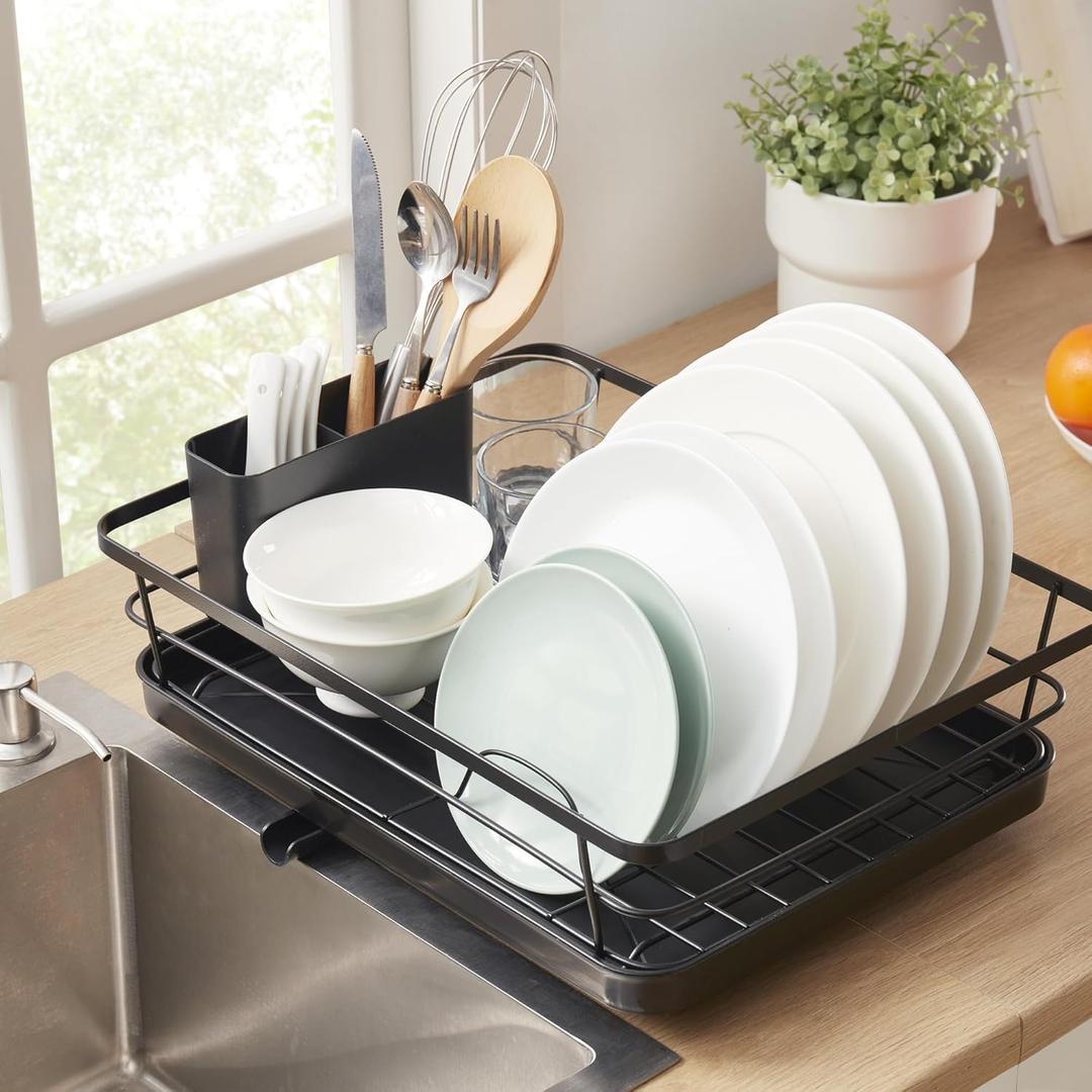 Dish Drying Rack 3 Piece Dish Drainer with Drainboard Set for Kitchen Counter  Kitchen Dish Rack with Removable Utensil Holder & Swivel Spout for Countertop  DishRack for Plates, Cups & Organization