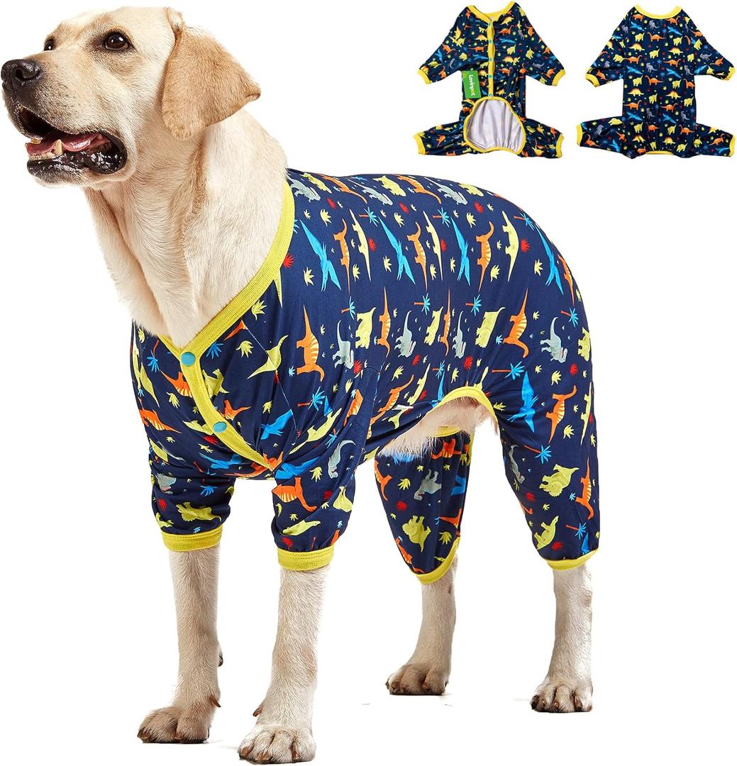 LovinPet Big Dog Pajamas for Large Dogs/Prehistoric Adventure Dinosaur Navy Print/Lightweight Stretchy Knit Pullover Dog Clothes/Large Dog Onesie, Pet Pajamas for Dogs, Pet PJ's/XXL
