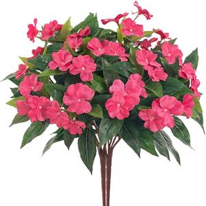 Uqueeten Fake Flowers Artificial Flowers for Outdoor,Artificial Plant Artificial Impatiens Bouquet Flowers for Outdoors Decoration,Silk Spring Artificial Plants for Outdoors Indoor Decor 2PCS(Rose