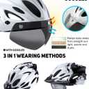 Bike Helmet with USB Rechargeable LED Light Detachable Goggles and Sun Visor, Mountain & Road Bicycle Helmets for Men Women Adult Cycling Helmets (Black+White)