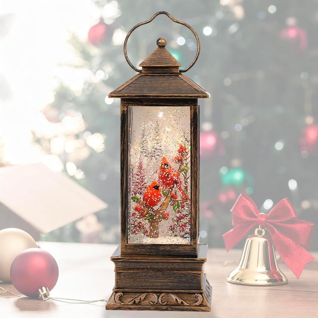 Christmas Lantern with Music and LED, for Girls Kids Women Adults, Home Tabletop Holiday Decoration (Red Bird)