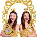 AceOrbit 24 x 16 Inch Wooden Gold Foil Princess Party Decor Photo Frame, Elegant Vintage Victorian Princess Party, Backdrop Prop for Halloween Birthdays Weddings(Oval)