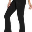 Sundwudu Black Flare Yoga Pants for Women - Soft High Waist Bootcut Leggings Tall & Long Bootleg Pants for Women (Medium)