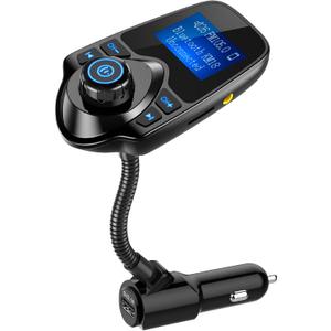 Nulaxy KM18 Bluetooth 5.4 Car Adapter with 1.44" Clear Display & Flexible Gooseneck - FM Radio Transmitter & Bluetooth Receiver for Hands-Free Calls, Wireless Music via BT/FM/AUX/TF, USB Car Charger (Black)