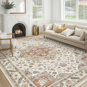 9x12 Area Rug for Living Room, Washable, Traditional, Golden Taupe