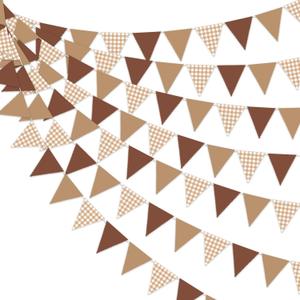33 Ft Gingham Hanging Banner Decoration Brown Pennant Plaid Triangle Flag Fabric Bunting Garland for Birthday Baby Shower Party Supplies
