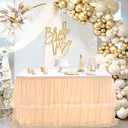 14ft Champagne Tulle Table Skirts for Rectangle Tables 2 Layer Fluffy Tutu Table Cloth for Birthday Party Baby Shower Wedding Banquet Decoration (L14(ft)* H30in)