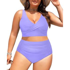 Aqua Eve Women Plus Size Two Piece Swimsuit High Waisted Bikini Set Tummy Control Bathing Suit (16W, Lavander)