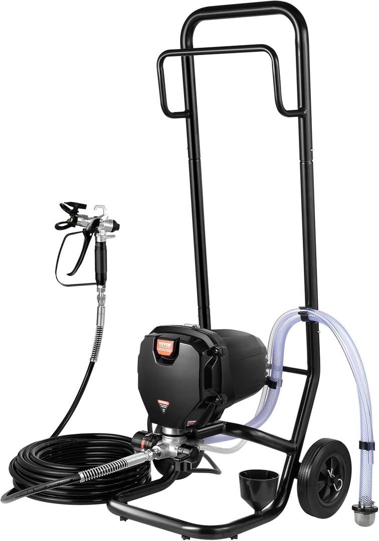 VEVOR 750W Stand Airless Paint Sprayer, 3000PSI High Efficiency Electric Airless Sprayer with Cart, Paint Sprayers for Home Interior and Exterior Furniture and Fences, Fine and Even Painting Effect
