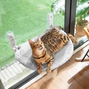 CATISM Cat Window Perch - Cat Hammock - Window - Seat - Home - Cats Window Hammocks Bed for Indoor Cats, Solid Metal Frame, 4 Suction Cups, Reversible Cover, Foldable, Cordless (Gray)