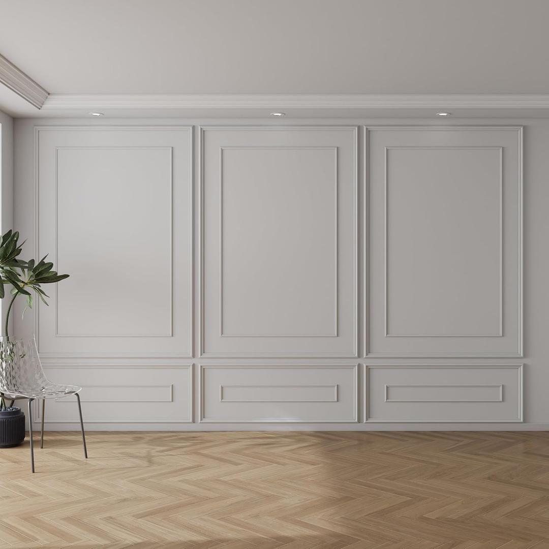Pangda 3 Sets Peel and Stick Wall Molding Kit Inner and Outer Layer Style Premade Wainscoting Panel for Interior Wall Moulding Decor Accent Molding (48x70inch)