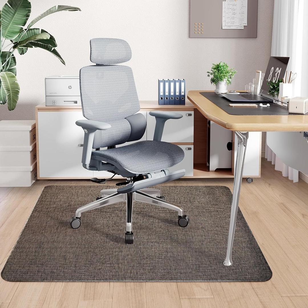 Sycoodeal Office Chair Mat for Hardwood & Tile Floor, 48" x 55" Heavy Duty Computer Gaming Chair Mat for Rolling Chairs Non-Curve, Anti-Slip, Floor Protector for Home Office (Coffee)