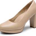 DREAM PAIRS Women's Pumps Closed Round Toe Chunky High Heels Platform Work Comfortable Dress Shoes for Women,Size 8, Nude