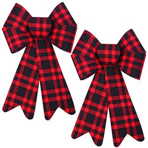 Aneco 2 Pack 12 x 18 Inches Red Buffalo Plaid Christmas Bows Christmas Wreaths Bows Xmas Plastic Bows for Christmas Tree, Garland and Outdoor Decoration