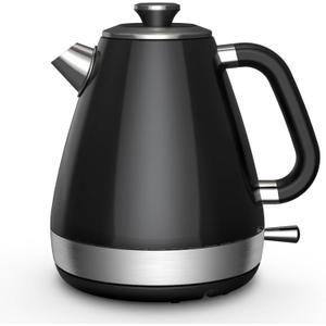 1.7L Retro Electric Kettle, 1200w Fast Boiling, Stainless Steel Hot Water Kettle Electric, Auto Shut-Off, Cordless, Boil-Dry Protection, Black