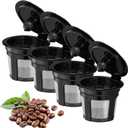 Reusable K Cups, 6 Pack Universal Fit Reusable Coffee Filters with Food Grade Stainless Steel Mesh Eco-Friendly Coffee Pods, for 1.0 and 2.0 Brewers