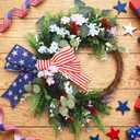 Suncalla Patriotic Wreath for Front Door Red White Blue Flowers Outdoor 250th Anniversary 4th of July American Flag Bow Wreath for Memorial Day Independence Day Inside Outside Home Decor