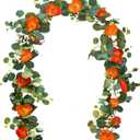 Kainonnan 5.74 FT Artificial Poppies Flower Garland, Floral Garland Greenery Vines with Eucalyptus Hanging Flowers Vines for Home Wedding Mantle Table Outdoor Decor (Orange)