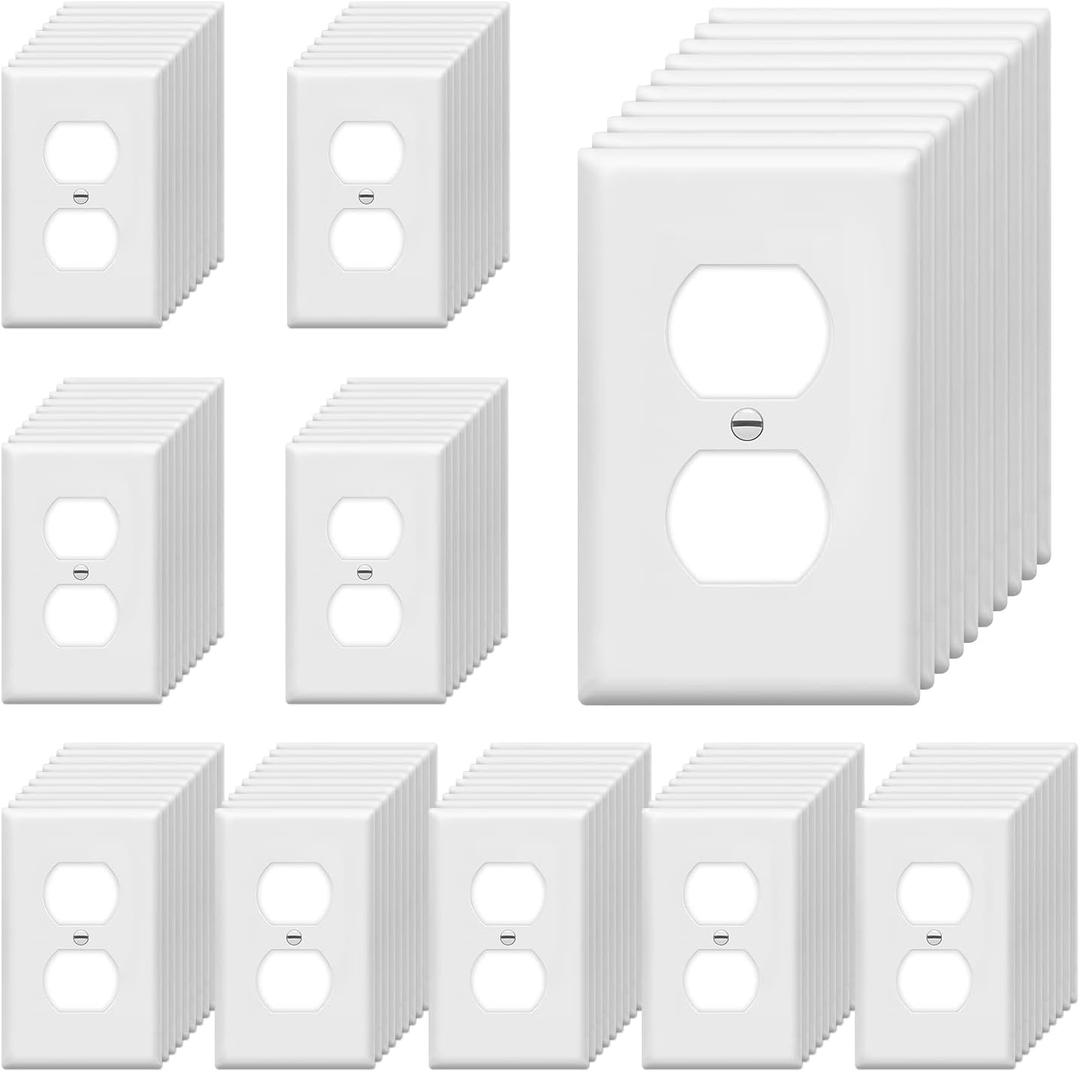 ENERLITES Duplex Wall Plates, Electrical Outlet Covers, Standard Size 1-Gang 4.50" x 2.76", Unbreakable Polycarbonate Thermoplastic, 8821-W-100PCS, White, 100 Pack