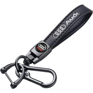 TACOMA Genuine Leather Keychain Set Compatible with Audi A3 RS3 A4 A5 A6 A7 RS7 A8 Q3 Q5 Q7 R8 Key Chain Accessories Key Ring for Men's-Women's(Black)