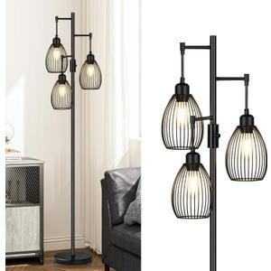 Torondo 70" Dimmable Floor Lamp with Marble Base, 3 x 800LM LED Edison Bulbs Included, Industrial Black Floor Lamps for Living Room, Rustic Tall Lamps Standing Lamp for Bedrooms Living Room