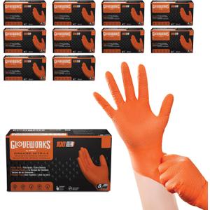 GLOVEWORKS Heavy-Duty Nitrile Gloves, Disposable, Latex Free, 8 Mil, Orange, Diamond Grip Glove